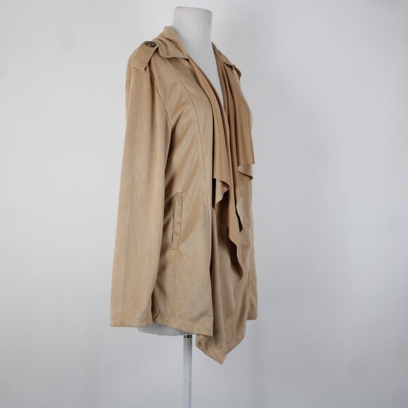 Wet Seal $40 Sz M Tan Waterfall Faux Suede 100% Polyester Wrap Sweater - Picture 10 of 16